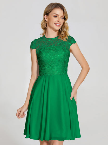 Alana Lace Cap Sleeves Short Bridesmaid Dress