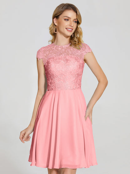 Alana Lace Cap Sleeves Short Bridesmaid Dress