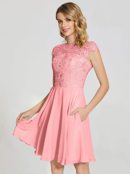 Alana Lace Cap Sleeves Short Bridesmaid Dress