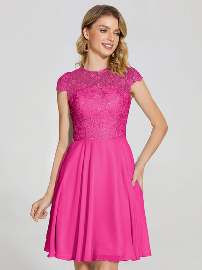 Alana Lace Cap Sleeves Short Bridesmaid Dress