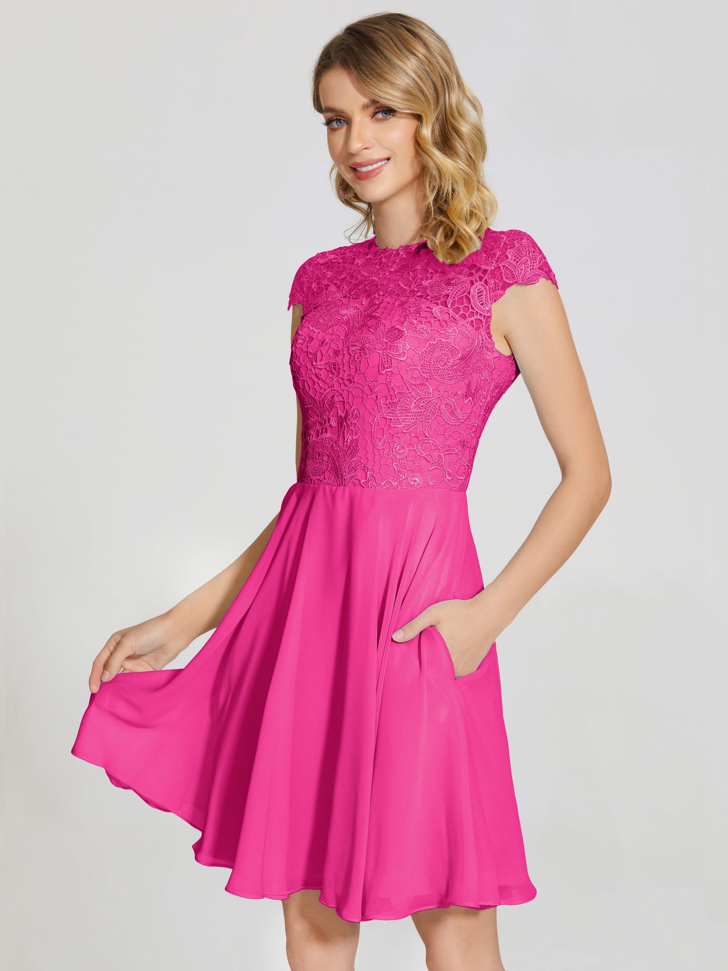 Alana Lace Cap Sleeves Short Bridesmaid Dress