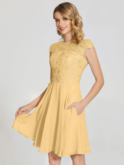 Alana Lace Cap Sleeves Short Bridesmaid Dress
