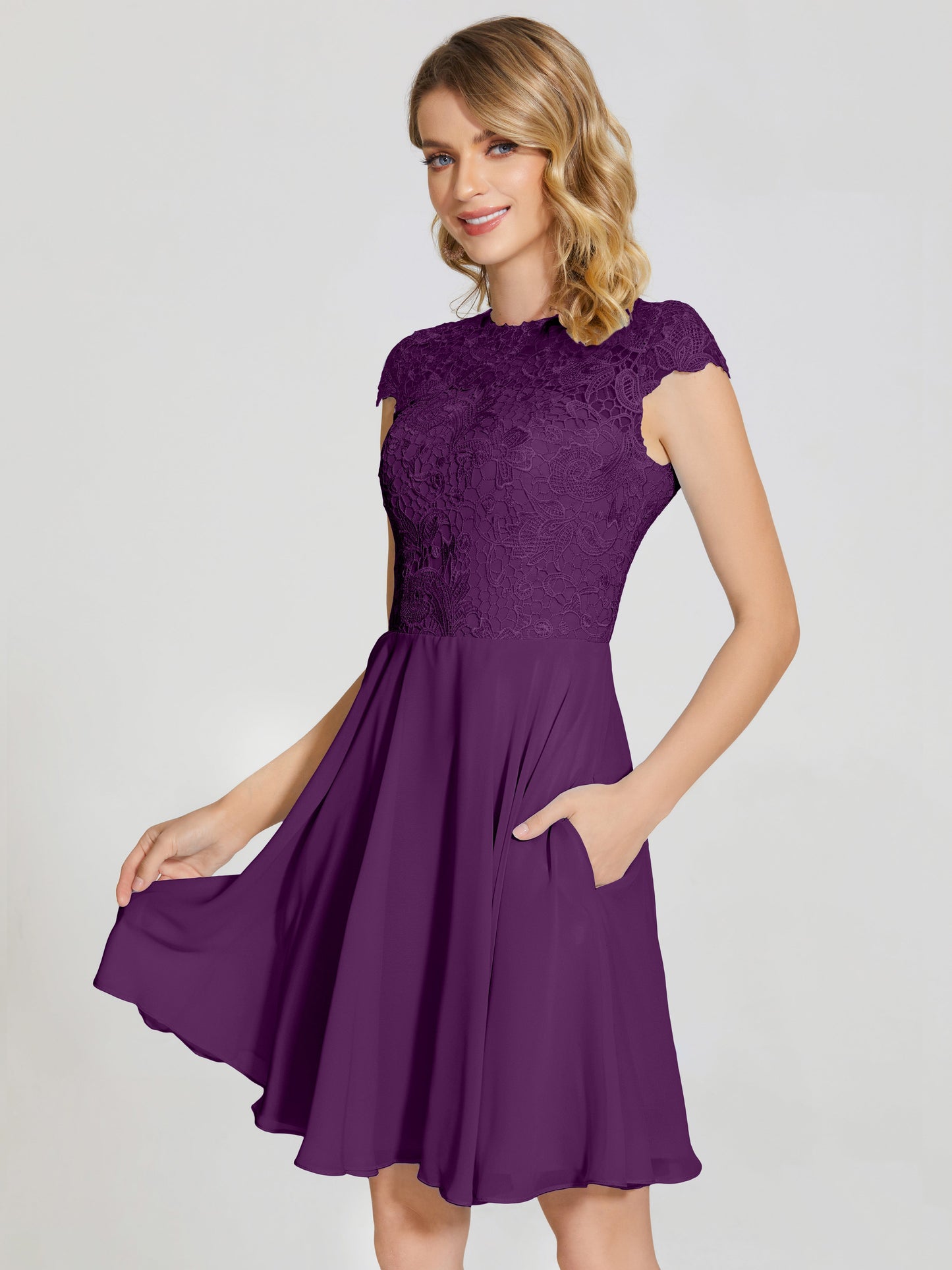 Alana Lace Cap Sleeves Short Bridesmaid Dress
