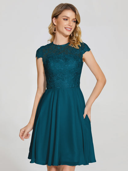 Alana Lace Cap Sleeves Short Bridesmaid Dress