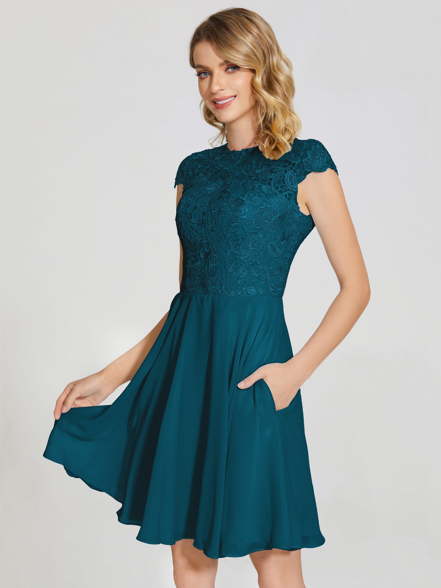Alana Lace Cap Sleeves Short Bridesmaid Dress