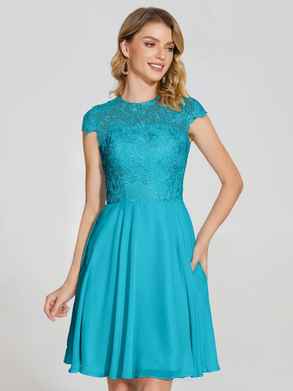 Alana Lace Cap Sleeves Short Bridesmaid Dress