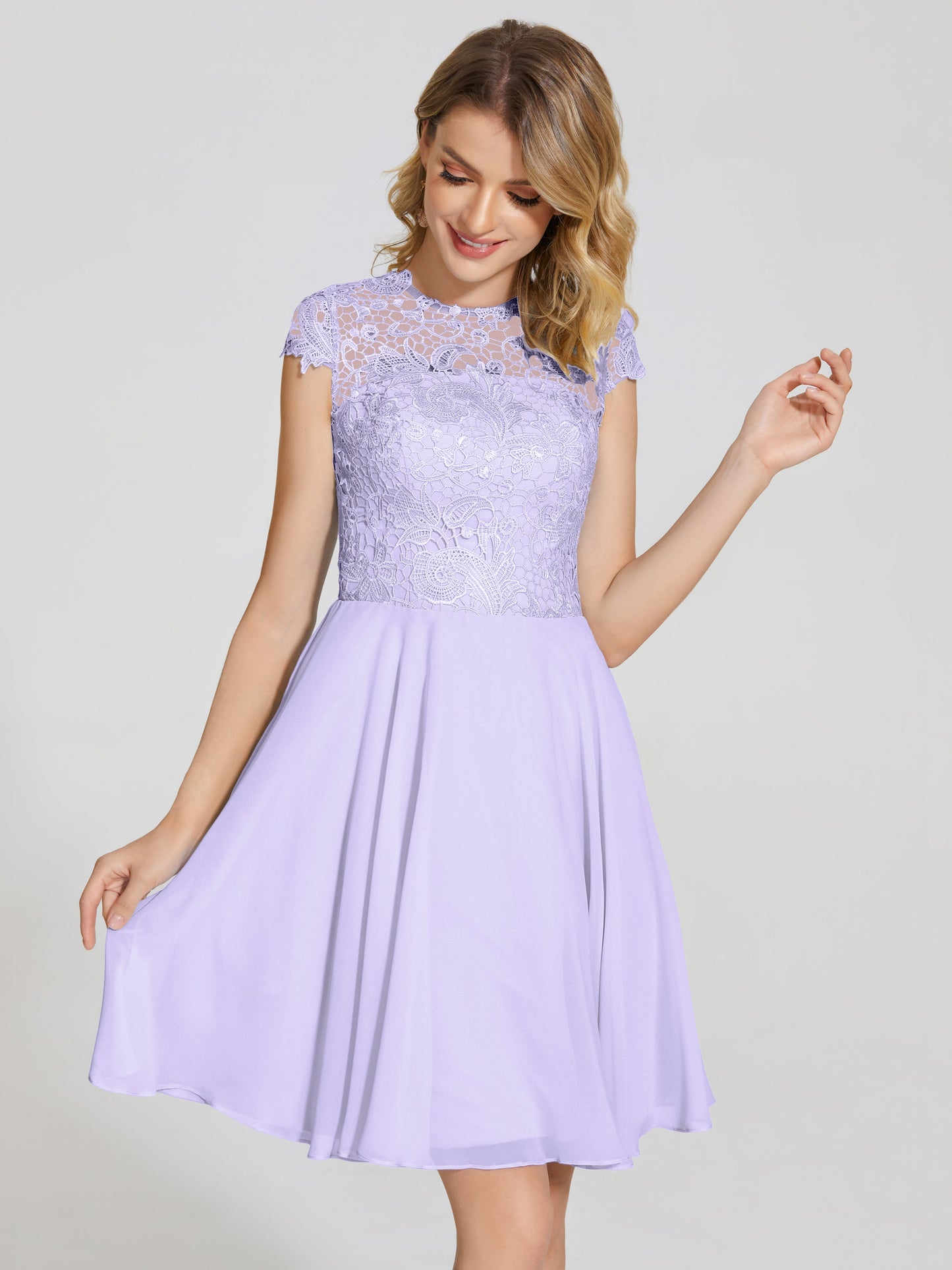 Alana Lace Cap Sleeves Short Bridesmaid Dress