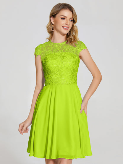 Alana Lace Cap Sleeves Short Bridesmaid Dress