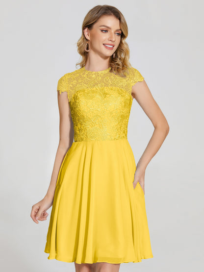 Alana Lace Cap Sleeves Short Bridesmaid Dress