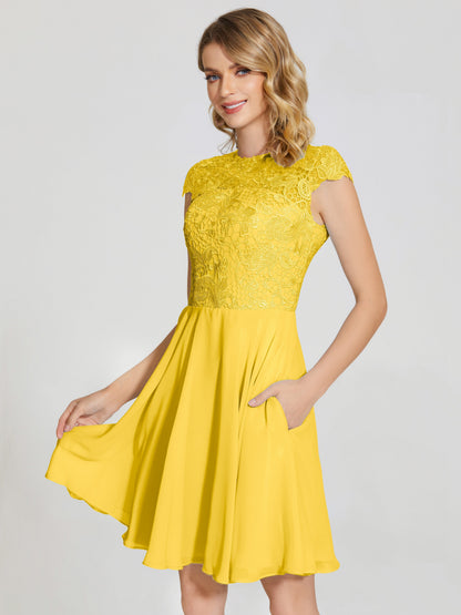 Alana Lace Cap Sleeves Short Bridesmaid Dress