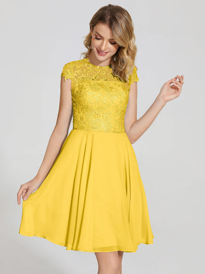 Alana Lace Cap Sleeves Short Bridesmaid Dress