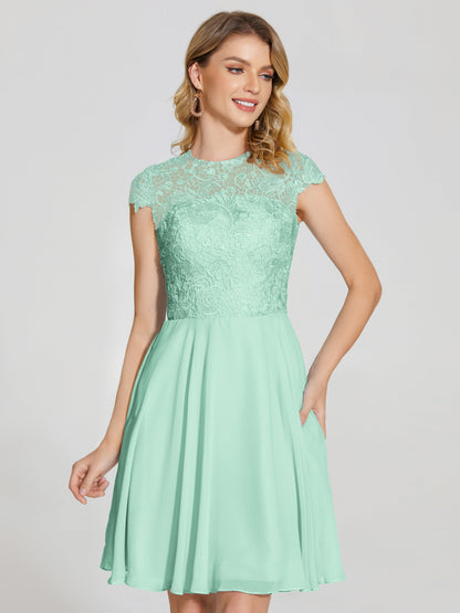 Alana Lace Cap Sleeves Short Bridesmaid Dress