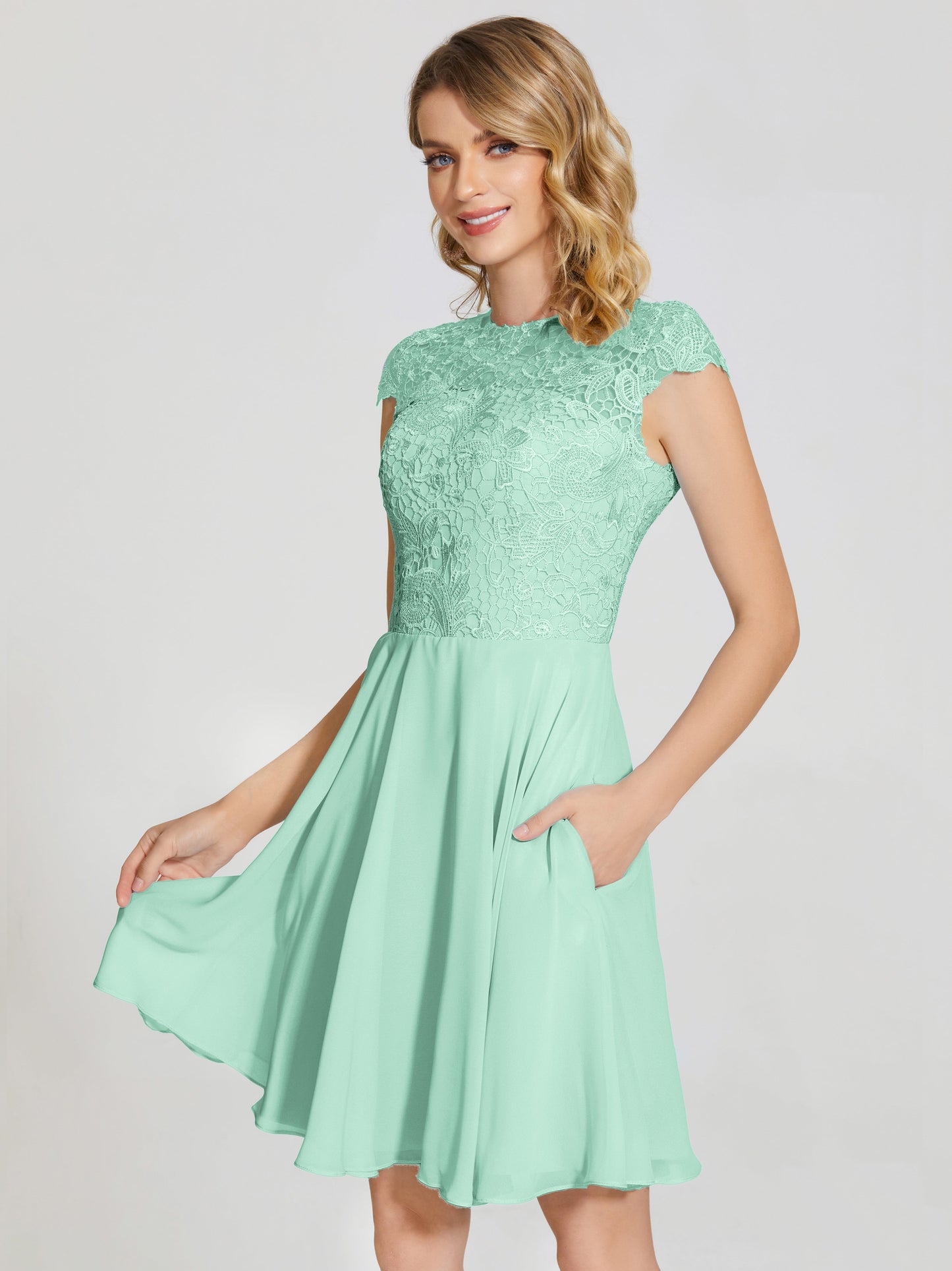 Alana Lace Cap Sleeves Short Bridesmaid Dress