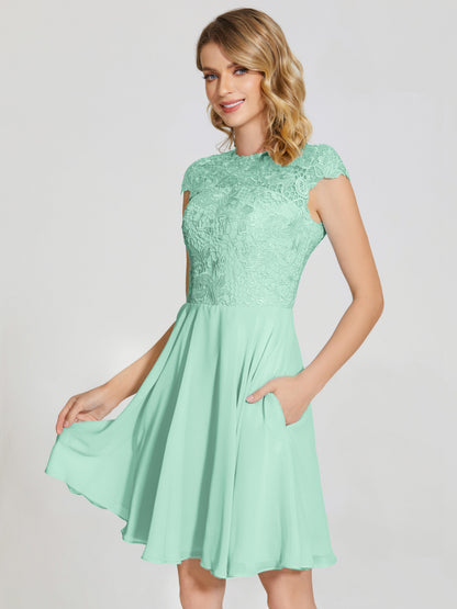 Alana Lace Cap Sleeves Short Bridesmaid Dress