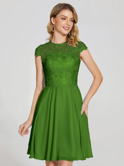 Alana Lace Cap Sleeves Short Bridesmaid Dress