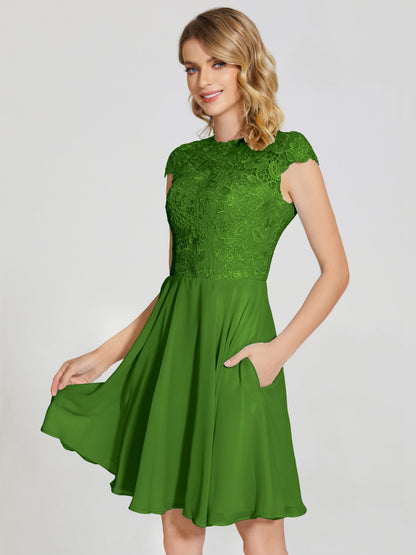 Alana Lace Cap Sleeves Short Bridesmaid Dress