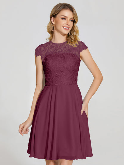 Alana Lace Cap Sleeves Short Bridesmaid Dress