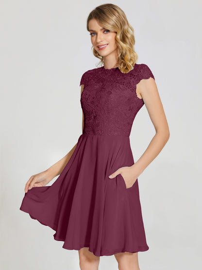 Alana Lace Cap Sleeves Short Bridesmaid Dress