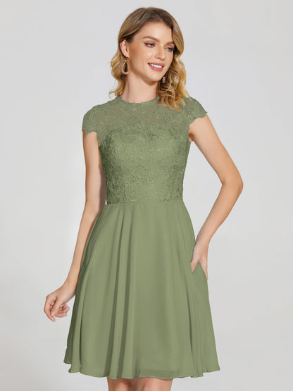 Alana Lace Cap Sleeves Short Bridesmaid Dress