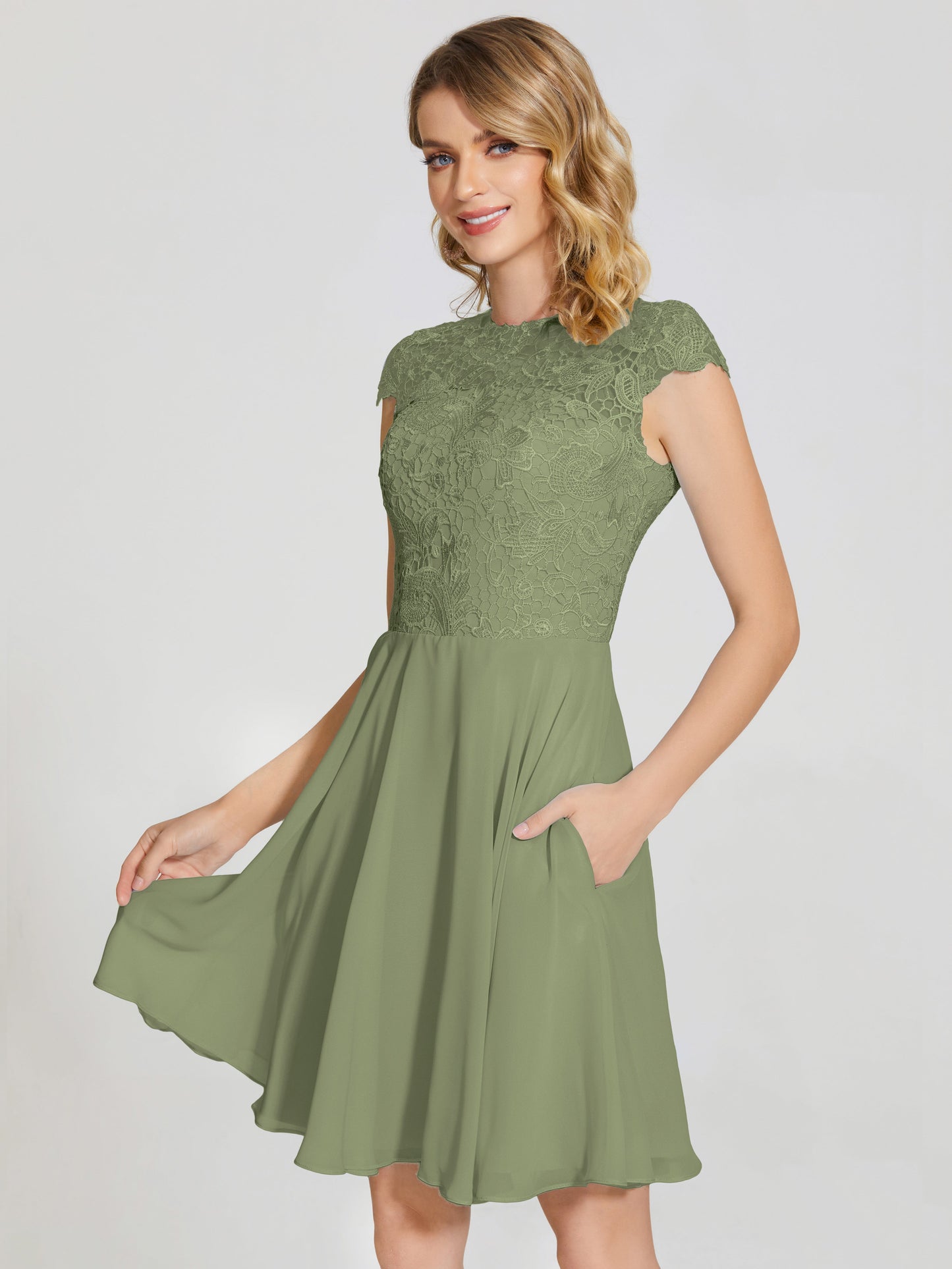 Alana Lace Cap Sleeves Short Bridesmaid Dress