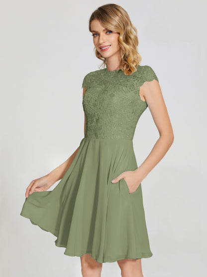 Alana Lace Cap Sleeves Short Bridesmaid Dress