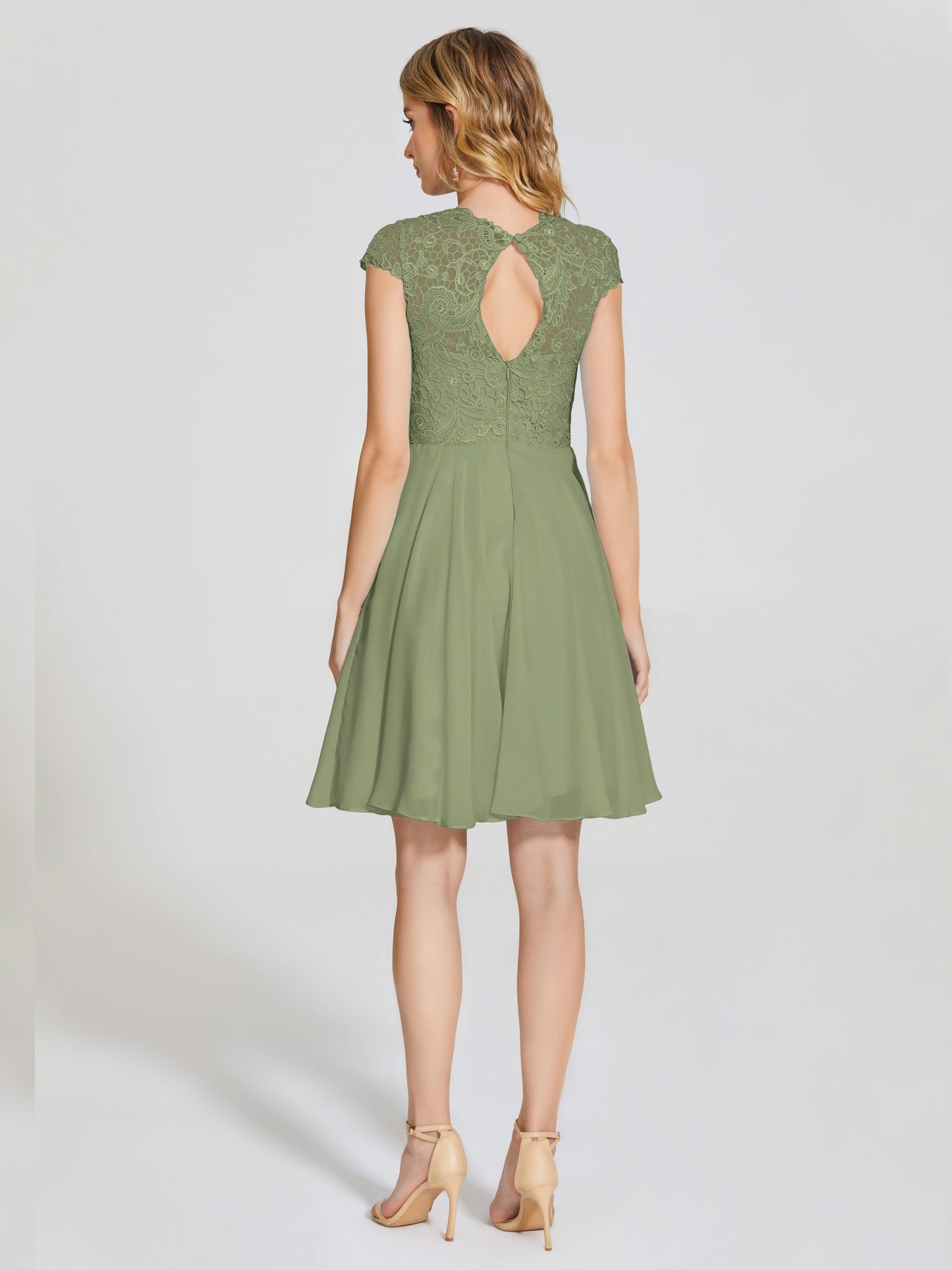 Alana Lace Cap Sleeves Short Bridesmaid Dress