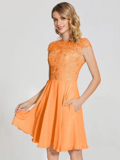 Alana Lace Cap Sleeves Short Bridesmaid Dress