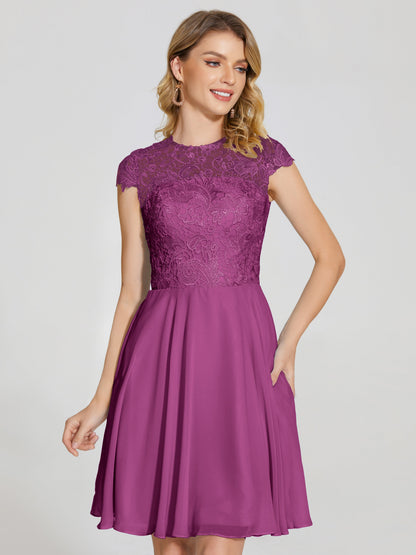 Alana Lace Cap Sleeves Short Bridesmaid Dress