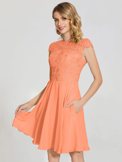 Alana Lace Cap Sleeves Short Bridesmaid Dress