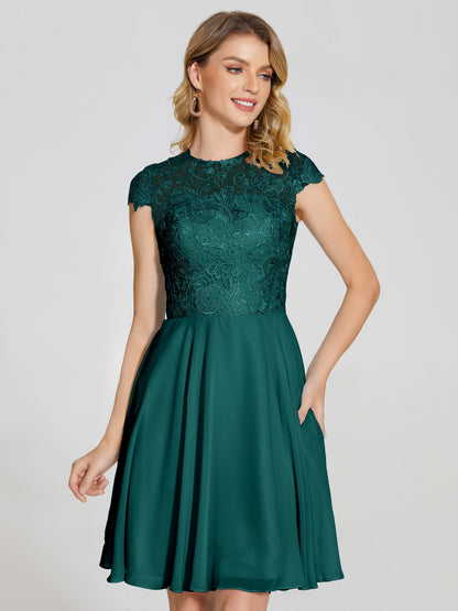 Alana Lace Cap Sleeves Short Bridesmaid Dress