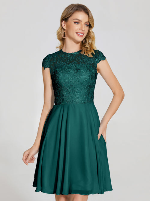 Alana Lace Cap Sleeves Short Bridesmaid Dress
