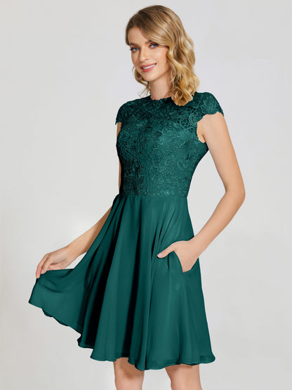 Alana Lace Cap Sleeves Short Bridesmaid Dress