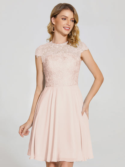 Alana Lace Cap Sleeves Short Bridesmaid Dress