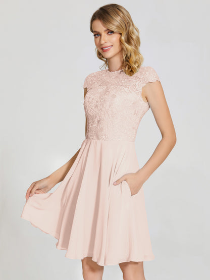 Alana Lace Cap Sleeves Short Bridesmaid Dress