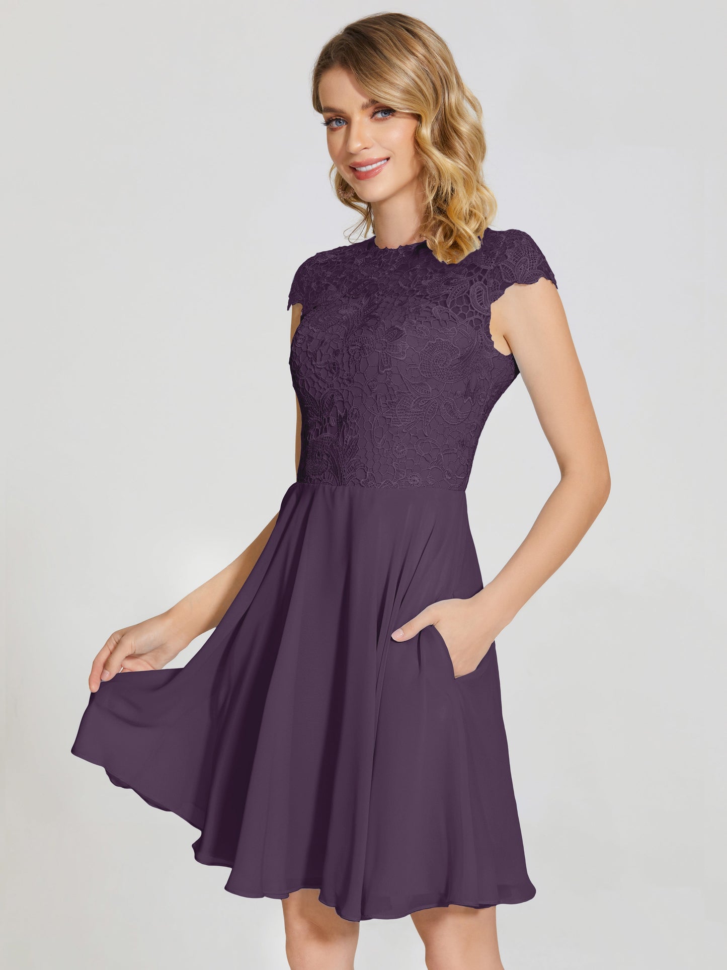 Alana Lace Cap Sleeves Short Bridesmaid Dress