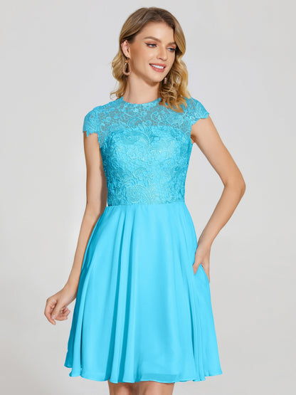 Alana Lace Cap Sleeves Short Bridesmaid Dress