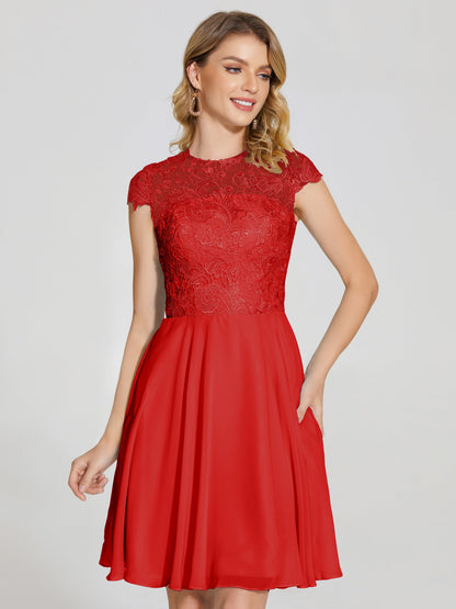 Alana Lace Cap Sleeves Short Bridesmaid Dress