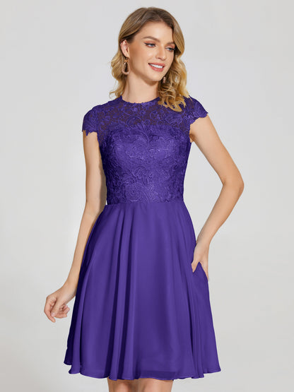 Alana Lace Cap Sleeves Short Bridesmaid Dress