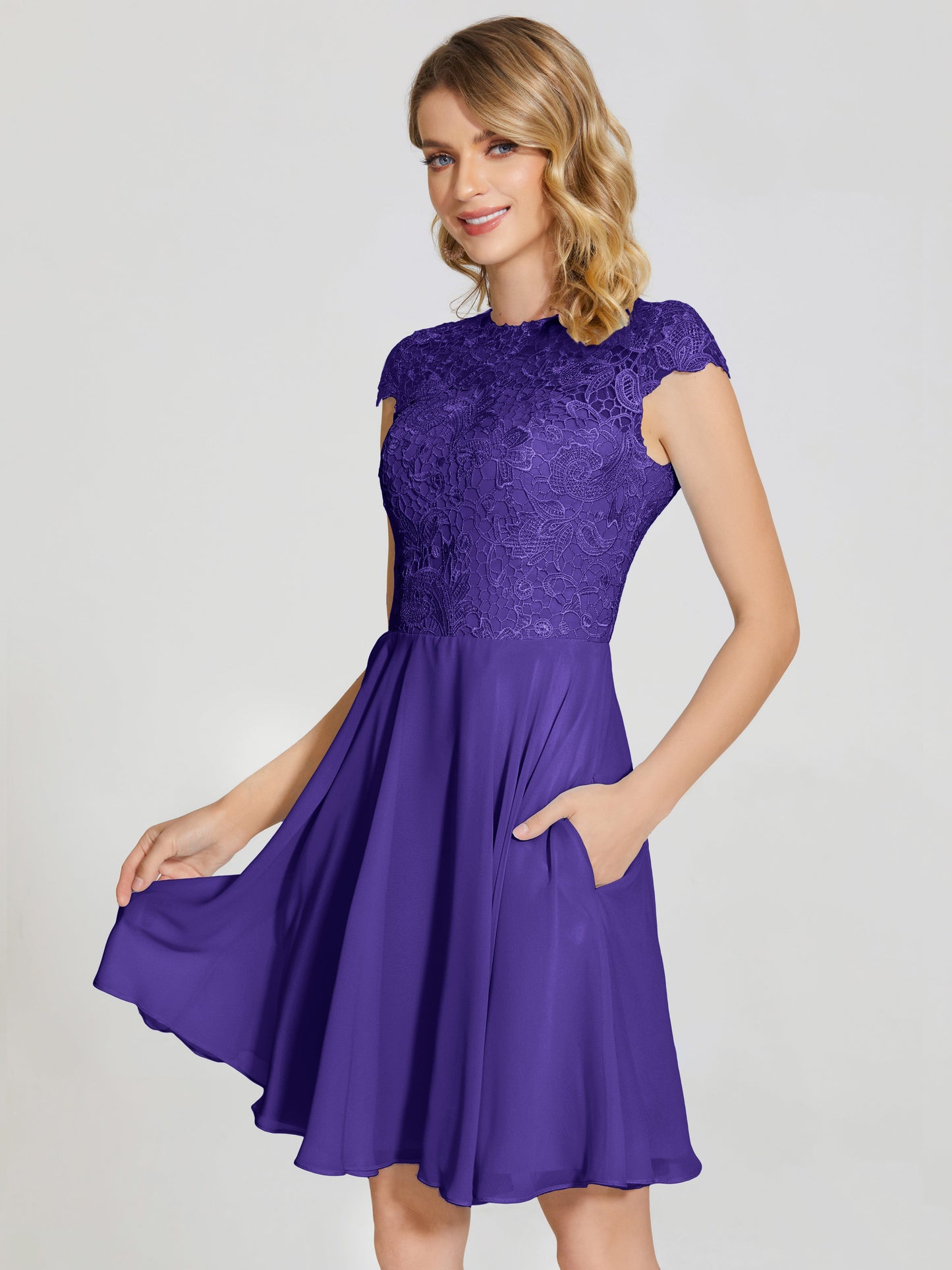 Alana Lace Cap Sleeves Short Bridesmaid Dress
