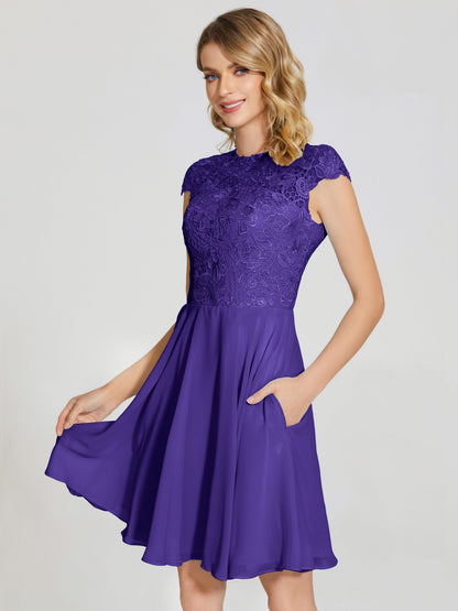 Alana Lace Cap Sleeves Short Bridesmaid Dress