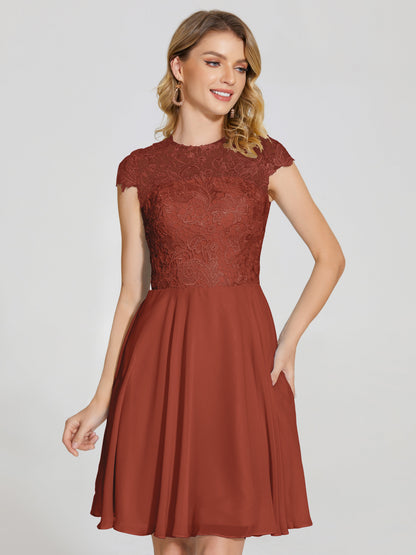 Alana Lace Cap Sleeves Short Bridesmaid Dress