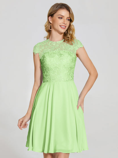 Alana Lace Cap Sleeves Short Bridesmaid Dress