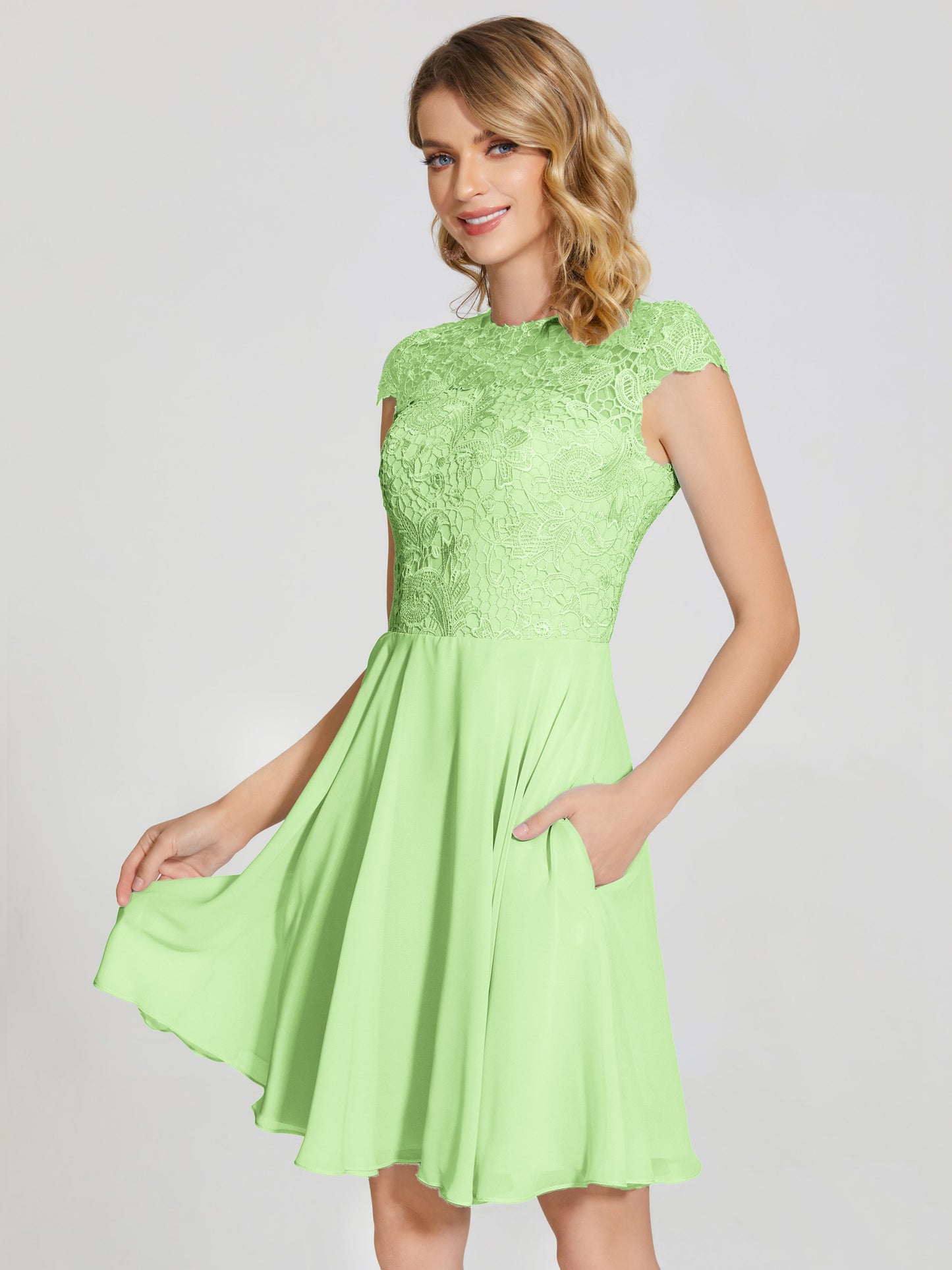Alana Lace Cap Sleeves Short Bridesmaid Dress