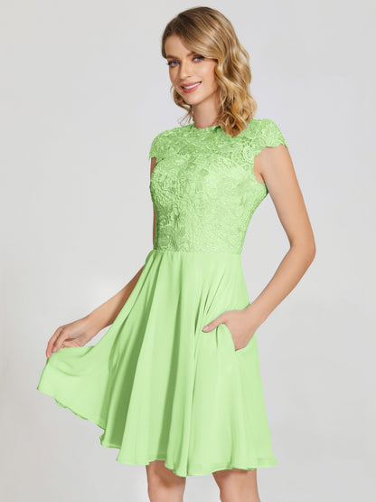 Alana Lace Cap Sleeves Short Bridesmaid Dress