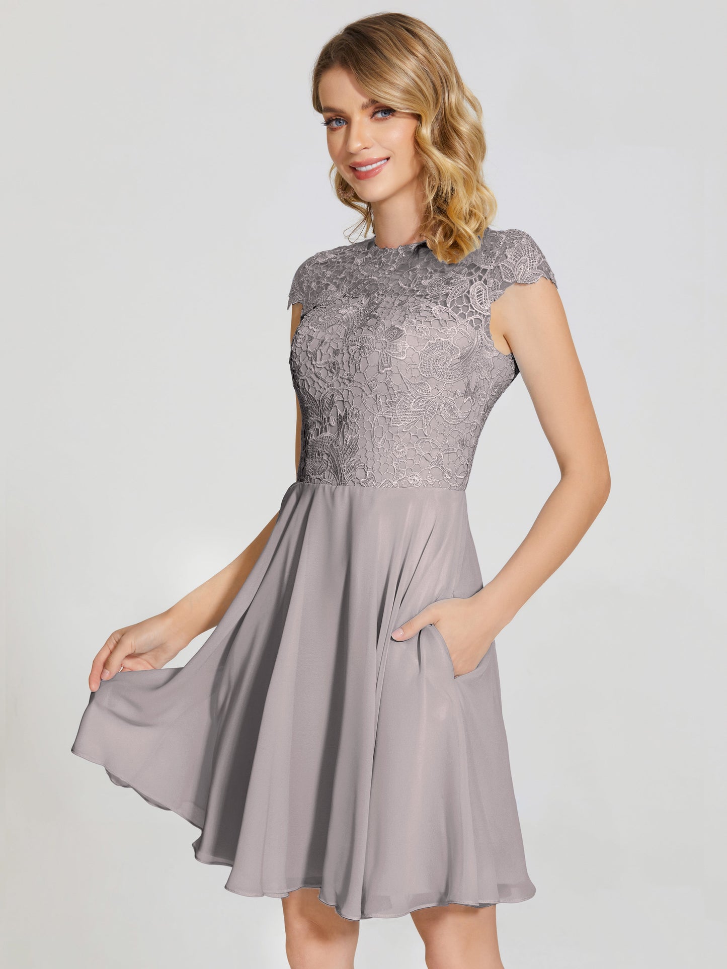 Alana Lace Cap Sleeves Short Bridesmaid Dress