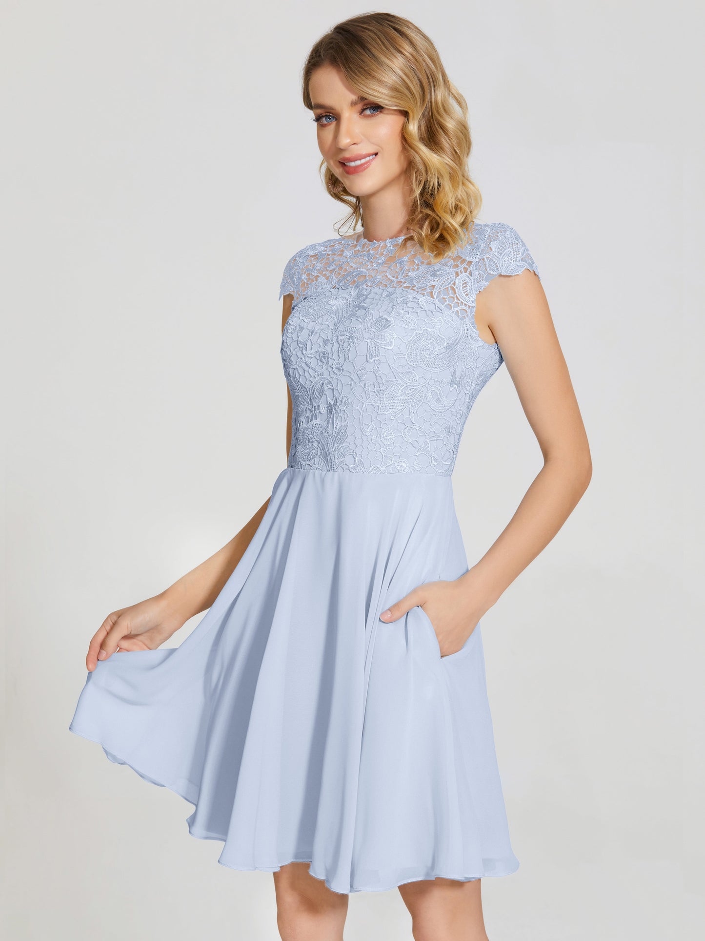Alana Lace Cap Sleeves Short Bridesmaid Dress