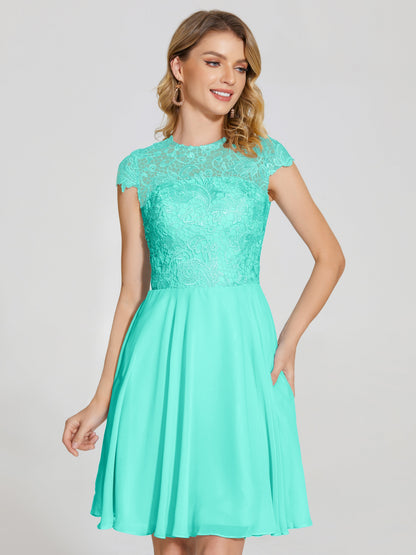 Alana Lace Cap Sleeves Short Bridesmaid Dress