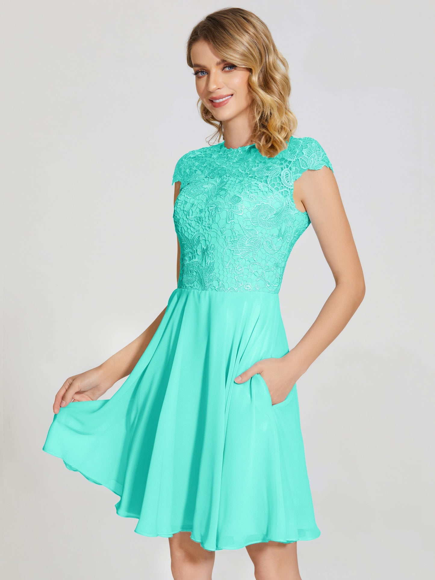 Alana Lace Cap Sleeves Short Bridesmaid Dress