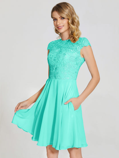 Alana Lace Cap Sleeves Short Bridesmaid Dress