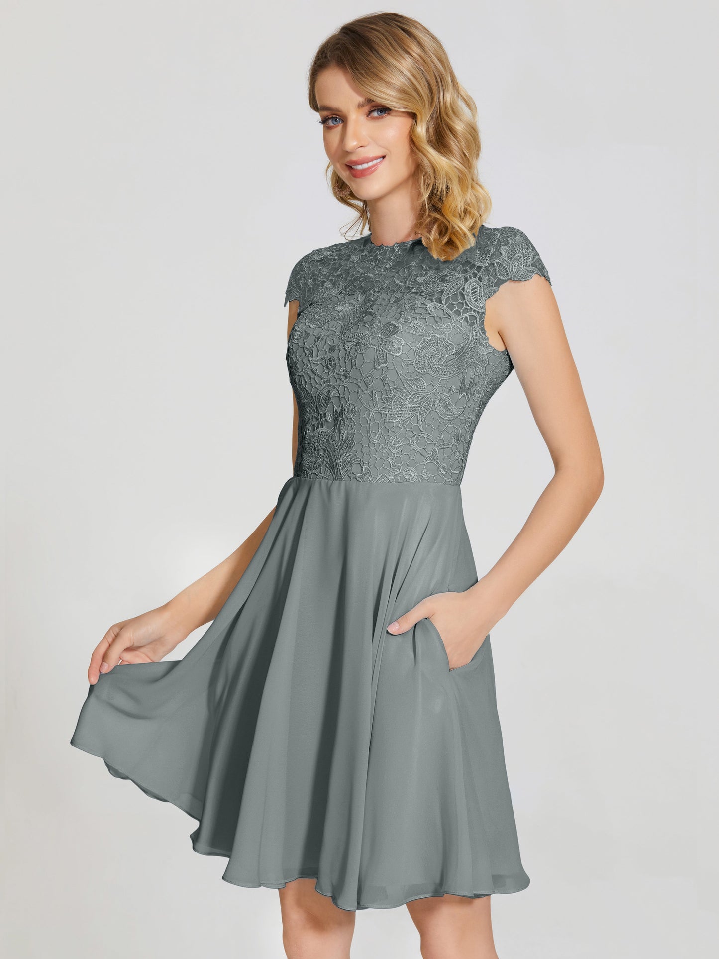 Alana Lace Cap Sleeves Short Bridesmaid Dress